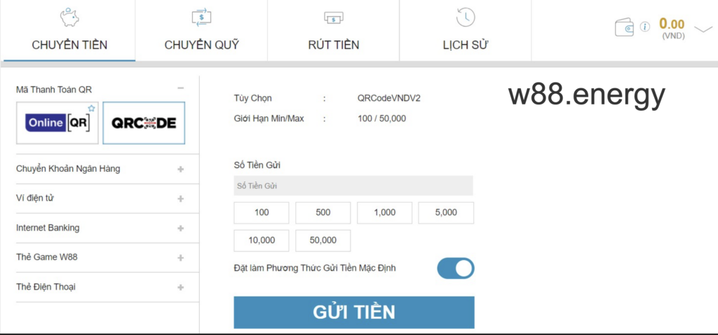 Gửi tiền W88 qua mã thanh toán QR nhanh chóng, tiện lợi